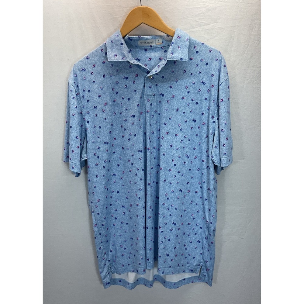 Peter Millar Polo Shirt Men L Blue Featherweight Golf Inner tube Print upf50